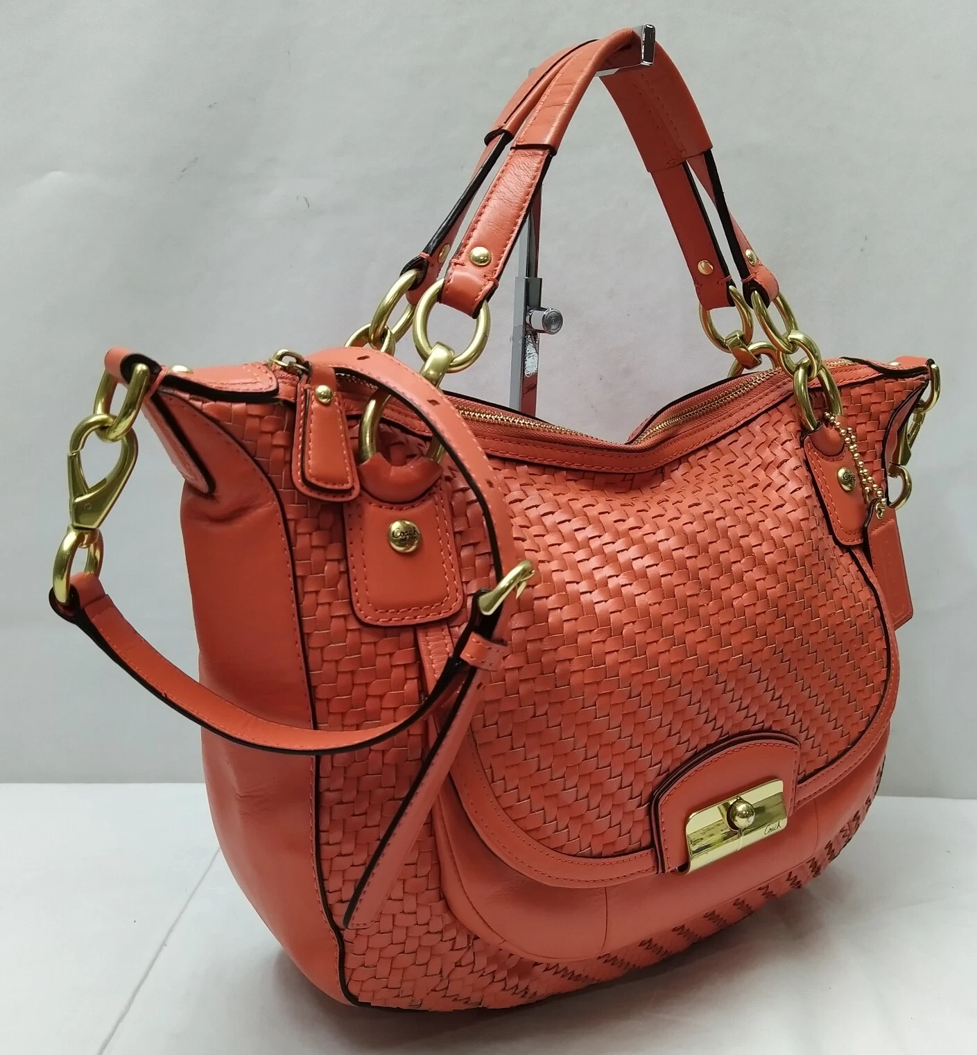 Borsa a tracolla Coach Kristin arancione pelle intrecciata doppio manico cerniera