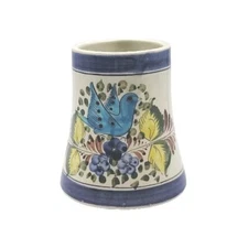 Tonala Pottery Blue Bird & Flowers Coffee Mug Signed By Artist Large 14 oz Cup