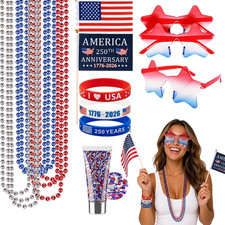 4Th of July Accessories for Women - 18Pcs Red White and Blue Outfits with Face B