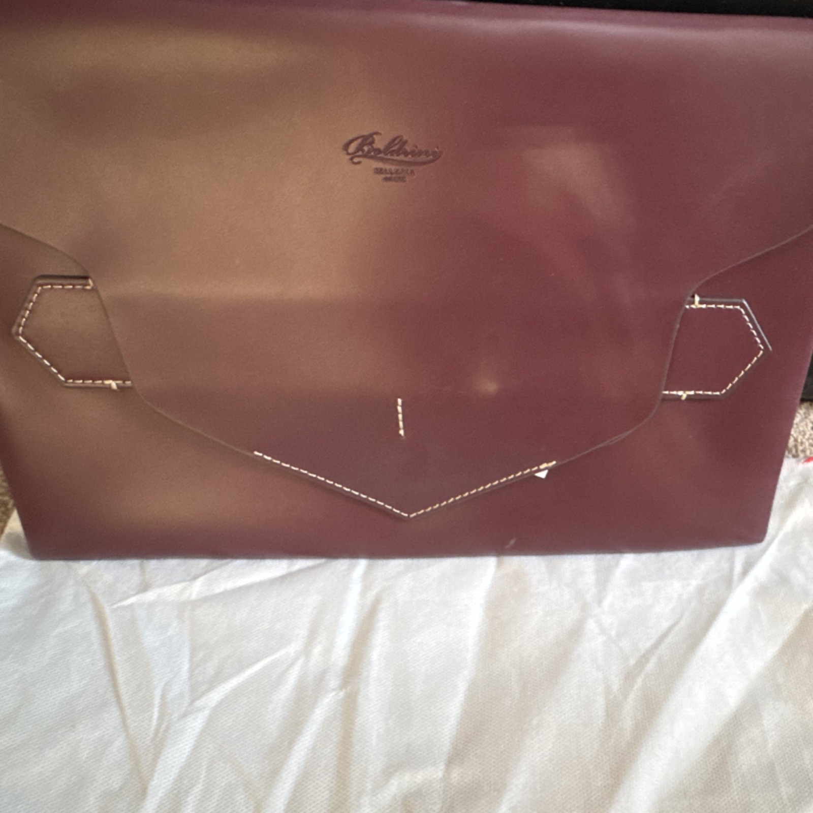 Boldrini Selleria Burgundy Clutch Gold Hardware Magnetic Closure with Dust Bag