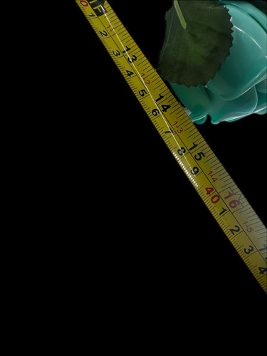 Rare! Vintage 1930s–1950s Celluloid Turquoise Rose 15” Stem w/ Fabric Leaves - Picture 9 of 10