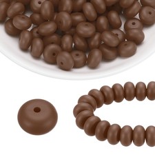 110Pcs Silicone Beads 14mm Lentil Rubber Focal Beads Bulk, Caramel Brown
