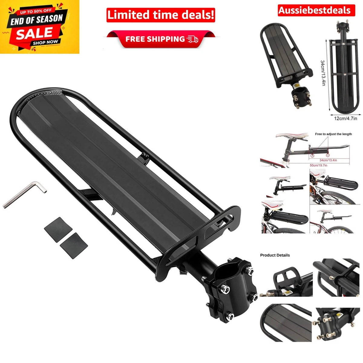 ThreeH Retractable Bike Luggage Cargo Rack Aluminum Alloy Bicycle Luggage Car...