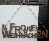 ❤ Schriftzug - Frohe Weihnachten Hirsch Tanne Edelrost Metall - Deko ❤