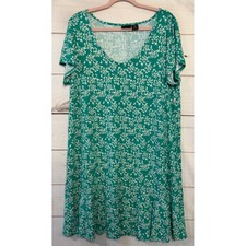 Rachel Zoe Green White Floral V-Neck Short Sleeve Shift Dress Plus Size 1X