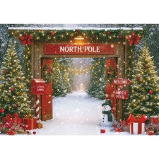 Christmas Photography Backdrop 7x5ft   Rustic Snowy Forest Barn Door with Xma...