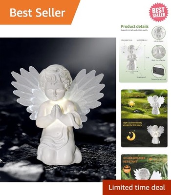 Hand-Painted Solar Cherub Angel Light with Auto-On Feature - 7.1'', Eco-Friendly