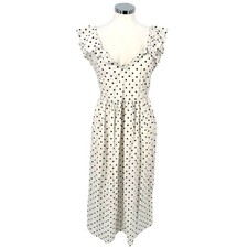 Boohoo Polka Dot Ruffle Midi Dress Open Back Tie Detail White Black Size 8 NWT