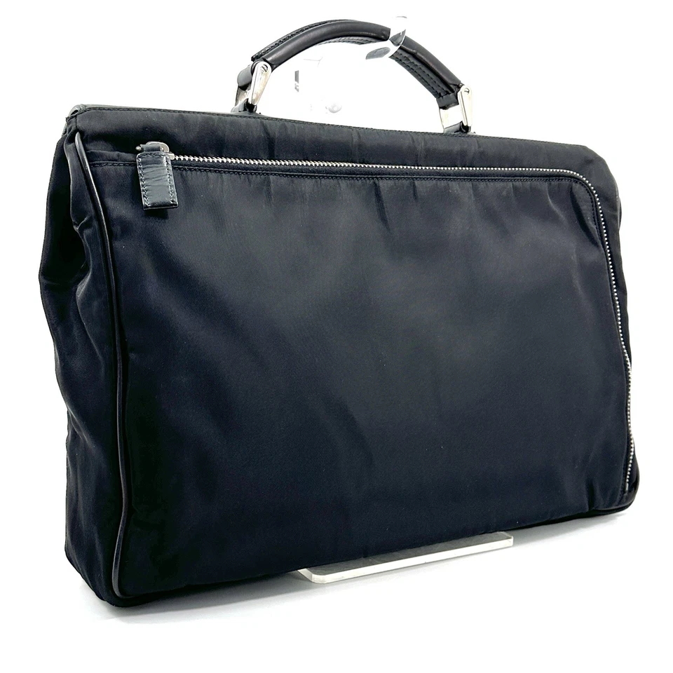 Bolso de Negocios PRADA Nylon Cuero Maletín Plateado Herrajes Negro Auténtico 0164 Foto 4 de 4
