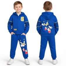 Sonic Hoodie Jogger Set Boys 6/7 Blue Zip Up Embroidered Logo Tracksuit NWOT