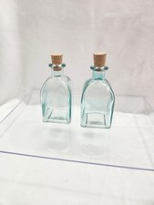 2 Green Tint Glass Bottles with Cork Stoppers Approx 6 In with Cork Stopper