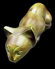 Vintage Cat Metal Urn Statue Display 9" Green Yellow Patina