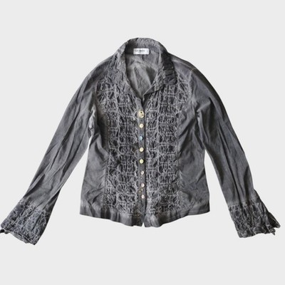 Elisa Cavaletti Gray Embroidered Artwear Shirt Italian Designer Boho 90s M L