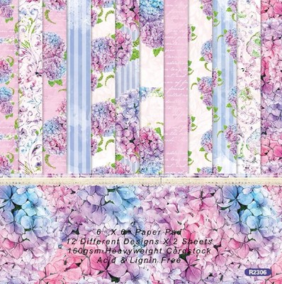 Floral Craft Paper Pack 6''x 6'' ~12 designs x 2 sheets Hydrangea Love Cardstock