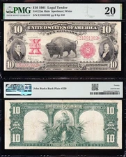 Nice SCARCE "MULE" Bold & Crisp VF 1901 $10 "BISON" US Legal Tender Note! PMG 20