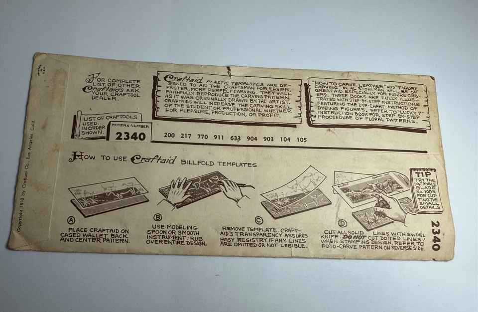 Vtg Craftaid Leather Template No. 2340 Masons Billfold Stencil Perfect Unused - Image 3 of 4