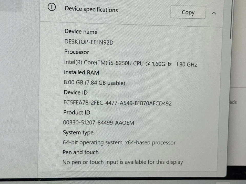 DELL INSPIRON 13 7370 | INTEL i5-8250U 1.6GHZ | 256GB | 8GB RAM |Windows 11 Pro Foto 2 de 4