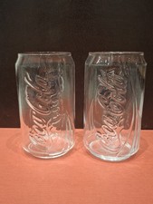 Coca Cola Glasses Set of 2 Can Shaped 12 oz Coke Logo Embossed Bar Coca-Cola