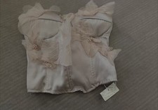 Women  s Champagne Satin Corset Top with 3D Organza Flowers and Pearl Accents S