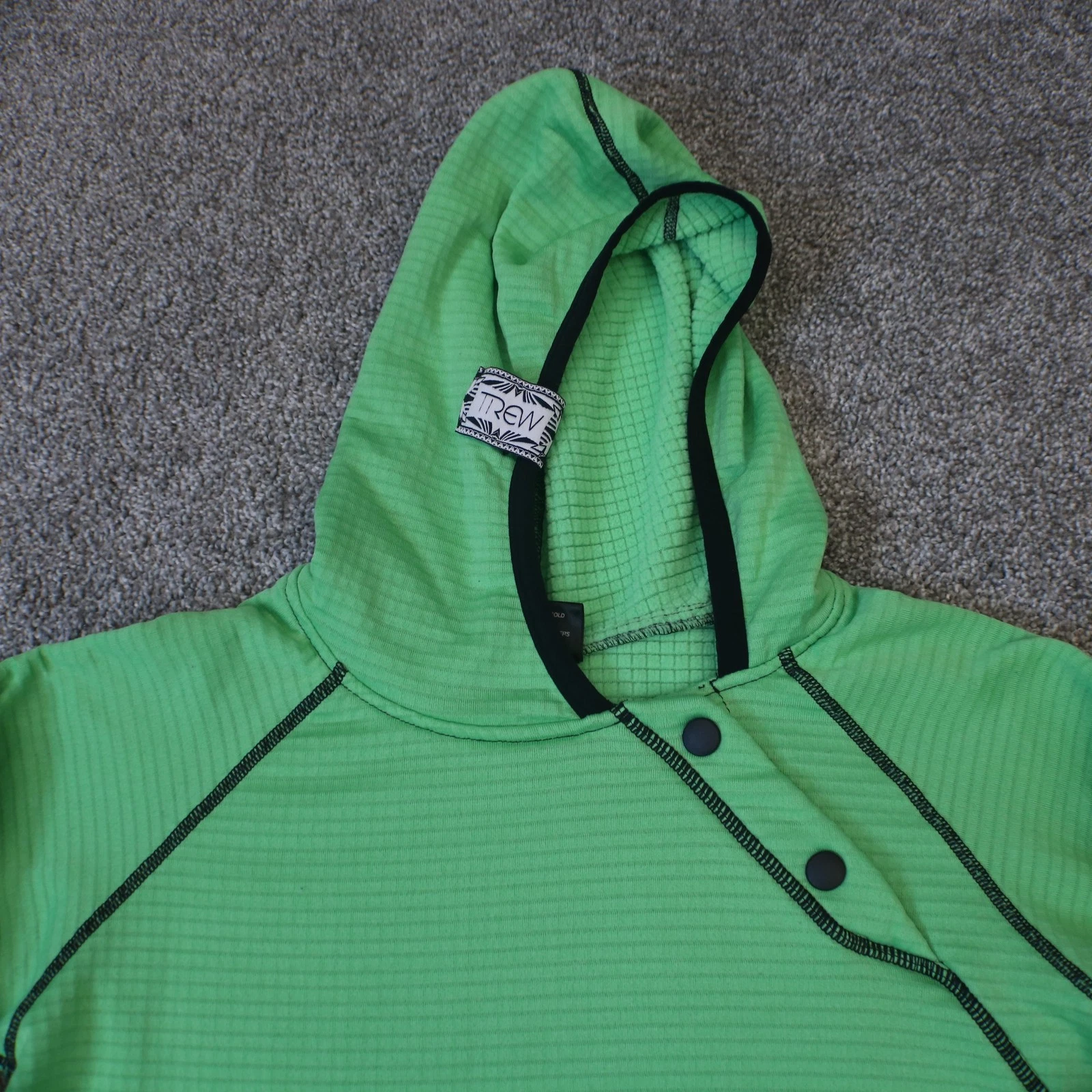 TREW Gear Fleece Baselayer Hoodie Womens Small Green Grid Made in Hood River OR