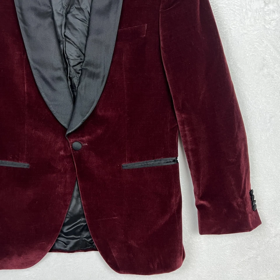 Hugo Boss Velvet Blazer Mens 36S Short Red Suit Jacket Tuxedo Shawl Lapel Slim - Image 4 of 4