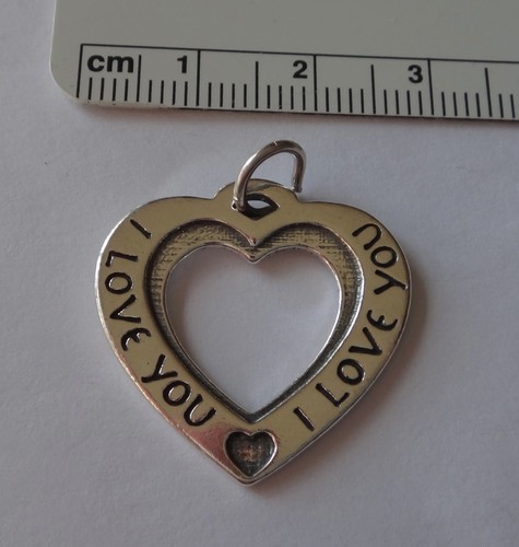 Sterling Silver 24x25mm Heart say I Love You Valentine Charm - Picture 2 of 2