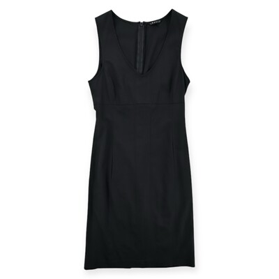 Theory Wool Dress Womens Size 0 Black Short V Neck Sheath Pockets 