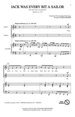Jack Was Every Bit a Sailor 2-Part Arranger: Jill Gallina