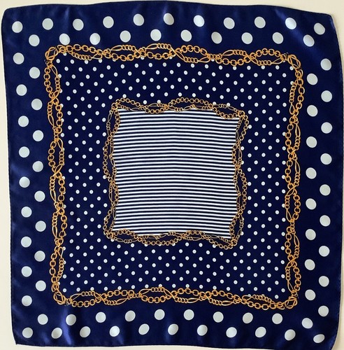 PD2 A blau gepunktetes Design 20 Zoll quadratisch Vintage 100 % Seide Satin Bandana Schal