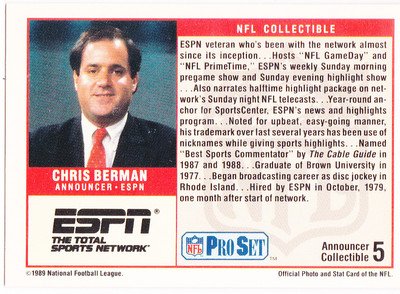 CHRIS BERMAN RARE NFL Football Vintage Card ESPN SPORTSCENTER ANCHOR  Retiring?!?