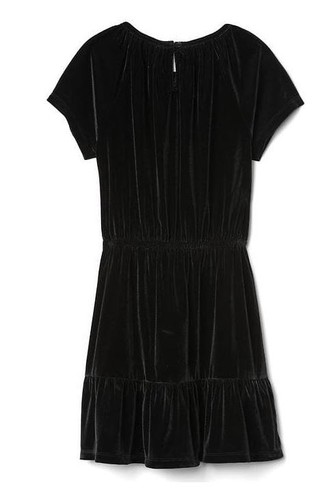 Gap Kids Girl Black Velvet Tiered Keyhole Short Sleeve Elastic Waist Dress 14 16 - Picture 2 of 3
