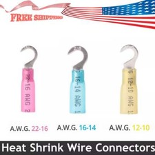 50/150Pcs Heat Shrink Electrical Wire Connector AWG22-10 Hook Crimp Terminal 10