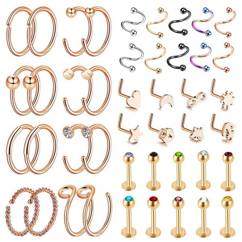 44 Stck. Chirurgenstahl Labret Lippenstecker Nasenringe Ohrringe Piercing Set 16G 20G - Bild 18 von 33
