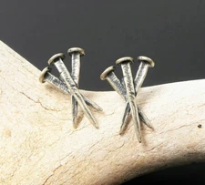 Antiqued Solid 925 Sterling Silver Triple Nails Post Stud Earrings Unique Gothic