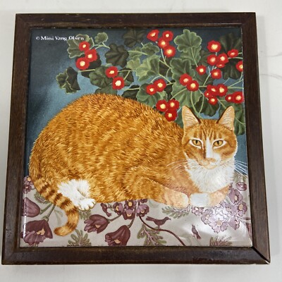 VTG Orient Mimi Vang Olsen Avon Tile Trivet Cat Wall Art Plate!