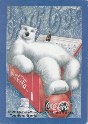 FREE SHIPPING-VG-1998 Coca Cola Polar Bear Laying On Ice Playing