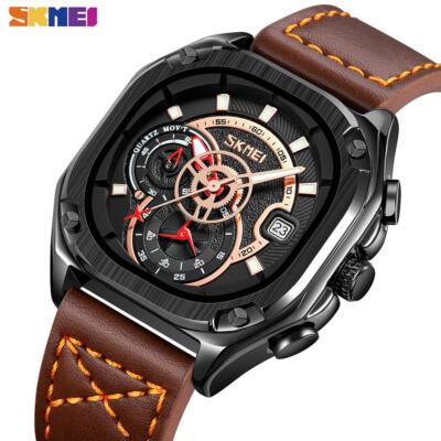 Herren Luxus Uhren Herren Echt Hilfszifferblatt Chronograph Echtleder Quarzuhr