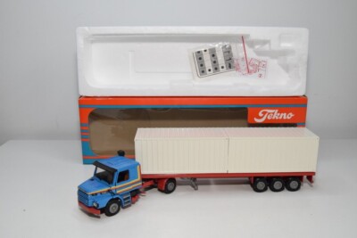 B71 1:50 34 TEKNO SCANIA 142H 142H TORPEDO TRUCK TRAILER CONTAINER BLAU NMIB