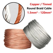 Copper/Tinned Round Braid Cable 1.5mm -120mm  Bare Copper Braid Wire Ground Lead