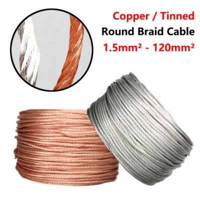 Copper/Tinned Round Braid Cable 1.5mm²-120mm² Bare Copper Braid Wire Ground Lead
