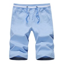 Men's Shorts with Pocket Drawstring Elastic Waist Pants Cotton Casual Sky Blue