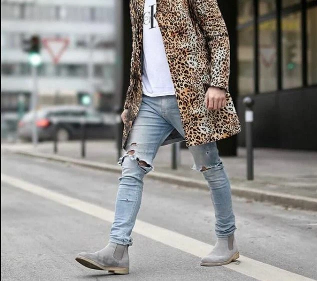 Ручной работы мужской светло-серый замшевые ботинки Chelsea, мужчин повседневное носить ботильоны - Изображение 2 из 4