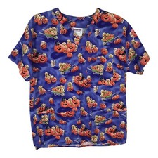 Pumpkin Scrubs Top Womens Shirt Size Medium M Short Sleeve Purple Orange Pockets