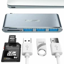 USB Type C Hub w. SD/TF Card Reader & 3 USB 3.0 Ports, Fast Multi Port Charging 