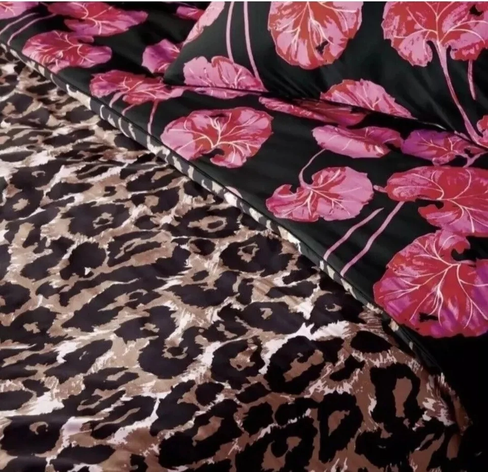 Funda nórdica Diane Von Furstenberg DVF 3 piezas hoja de leopardo/geranio completa/reina Foto 4 de 4