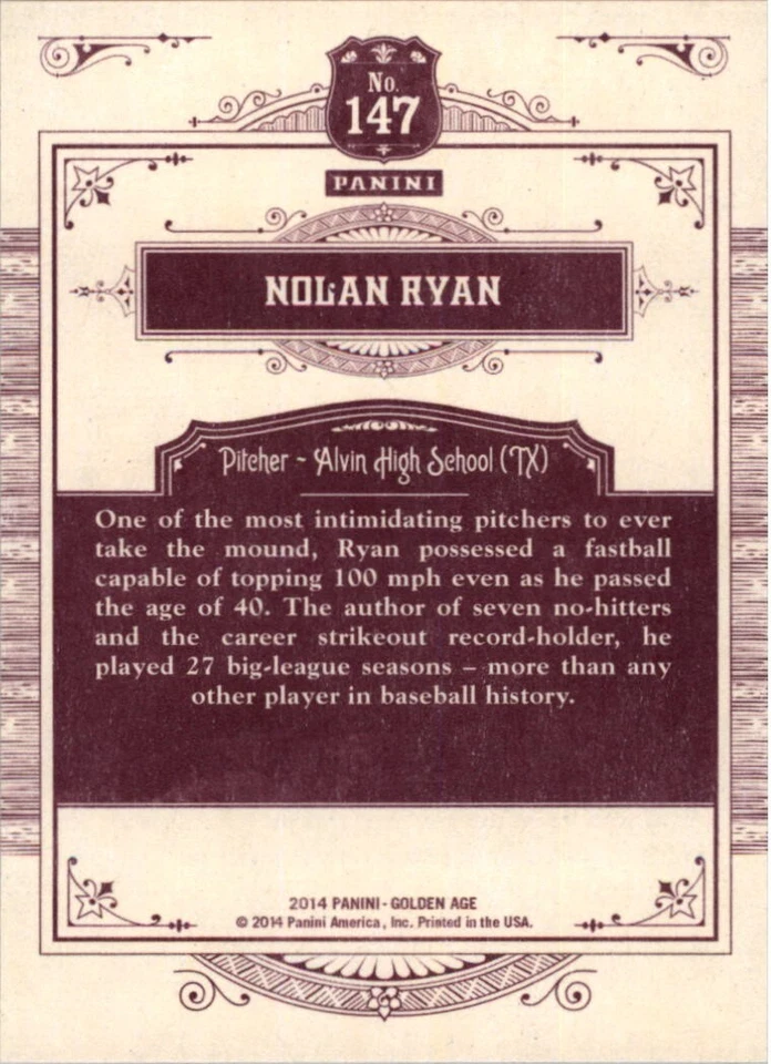 Nolan Ryan-Alvin High School-2014 Panini Golden Age #147 - Image 2 of 2