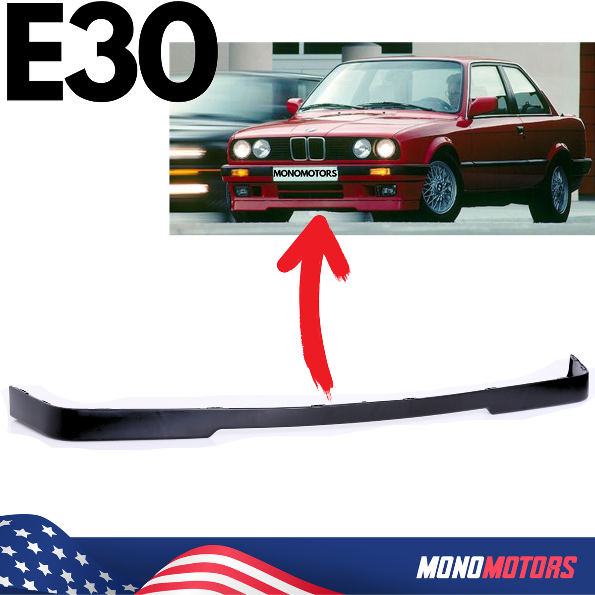  320i E30 リップスポイラー FOR BMW E30 Front Bumper Lip Spoiler 1988-1992 3 Series M-Tech