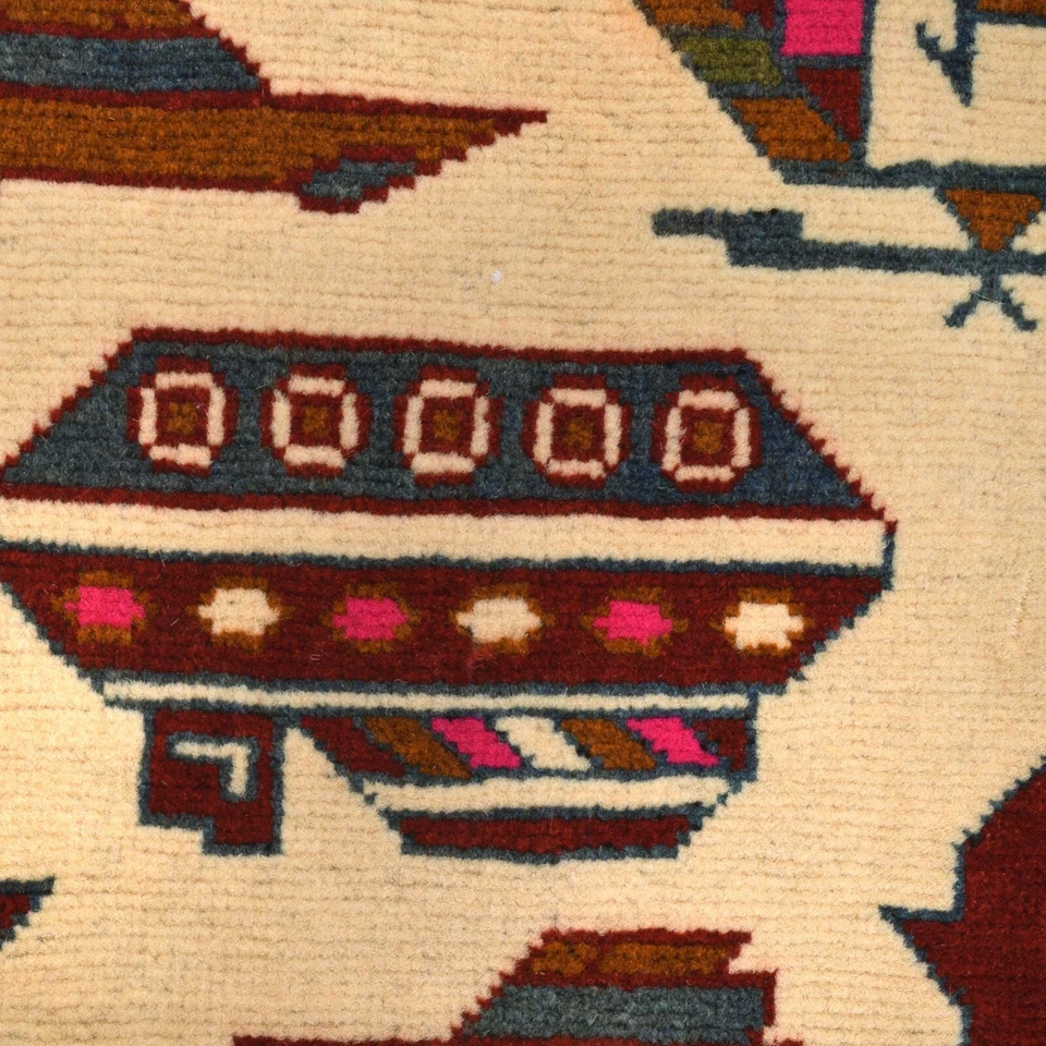 Oriental 9/11 War Design Handmade Wall Hanging Beige Rug 2'9"x3'11"ft Rug G29156 - Image 4 of 4