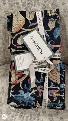 William Morris LODDEN DARK BLUE LUXURY DINNER NAPKINS Floral set 8 cotton NEW