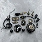 Old Bakelite Mourning Pendant & Old Jewelry Making Collection Sterling Jet Onyx